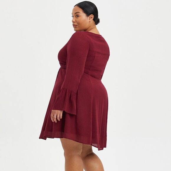 Torrid Mini Gauze Lace-Up Skater Dress Burgandy Boho 0 Or Large - Picture 4 of 7